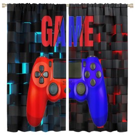 XBDDZSW Kids Teen Boys Gamer Gaming Curtains Gamepad Decor Window Treatments Modern Electronic Game Red and Blue Background Decor Curtains W42 * L45 Inch