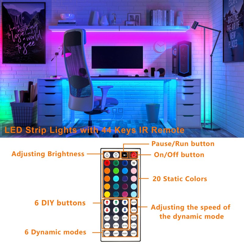 HOUHUI USB LED Strip Lights Kit, 4 Pre-Cut 1.64ft/6.56ft RGB