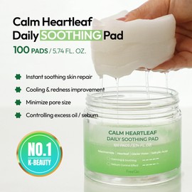 FreeGo Calm Heartleaf Daily Soothing Pad (100 Pads), K-Beauty Korean Facial Toner Pads for Sensitive or Pimple-Prone Skin, Instant Soothing Skin Repair, Korean Skincare