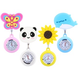 Nurse Watch Nurse Watch Pocket Watch – Pack of 4 Nurse Watches with Clip, Nurse Watch Retractable, Nurse Pocket Watch with Glow Pointer for Doctor Nurse Student, White, blue, yellow, pink