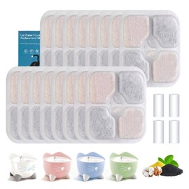 Cat Water Fountain Filter Replacement for Catit Pixi, 16-Pack Triple Action Pet Fountain Filters with 4 Water Pump Tubes (16 Filters + 4 Tubes)