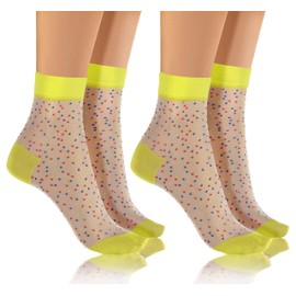 sesto senso Nylon Socks for Women, Girls, Pattern, 2 Pairs of Socks, Ultra Thin, White dots