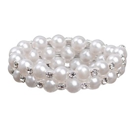Fuqimanman2020 Multi Row Imitition Pearl Stretch Bracelet Stackable Crystal Strand Multi-Layered Elastic Bangle for Women 1920s Costume Vintage Bridal Wedding Jewelry-2 Rows