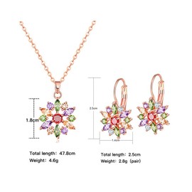 Josfeva Silver Jewellery Sets for Women, Rose Gold Plated Flower Pendant Chain Necklace & Hoop Earrings with 5A Colorful Cubic Zirconia, Jewellery Set Gift for Christmas Thanksgiving Birthday Wedding