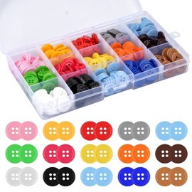 Dokpav 4 Hole Colored Buttons, 300 Pcs Craft Resin Buttons, 15 Colors Round Resin Sewing Buttons, Sewing Resin Flatback Buttons with Storage Box for Crafting, Sewing, Replacement, DIY Crafts