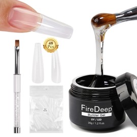 Firedeep Builder Nail Gel, 35g Clear Builder Gel for Nails, Hard Gel Builder Nail Extension Gel With Clear Nail Tips Model and Brush