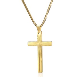 Stainless Steel 18K Gold Plated Cross For Men/24 Inch Plain Simple Cross Faith Gift For Boy Girls (Gold)