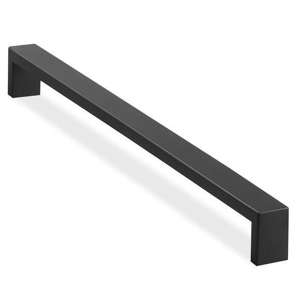 CAULDHAM Solid Stainless Steel Cabinet Hardware Square Pull Matte Black (12-5/8" Hole Centers) - 2 Pack