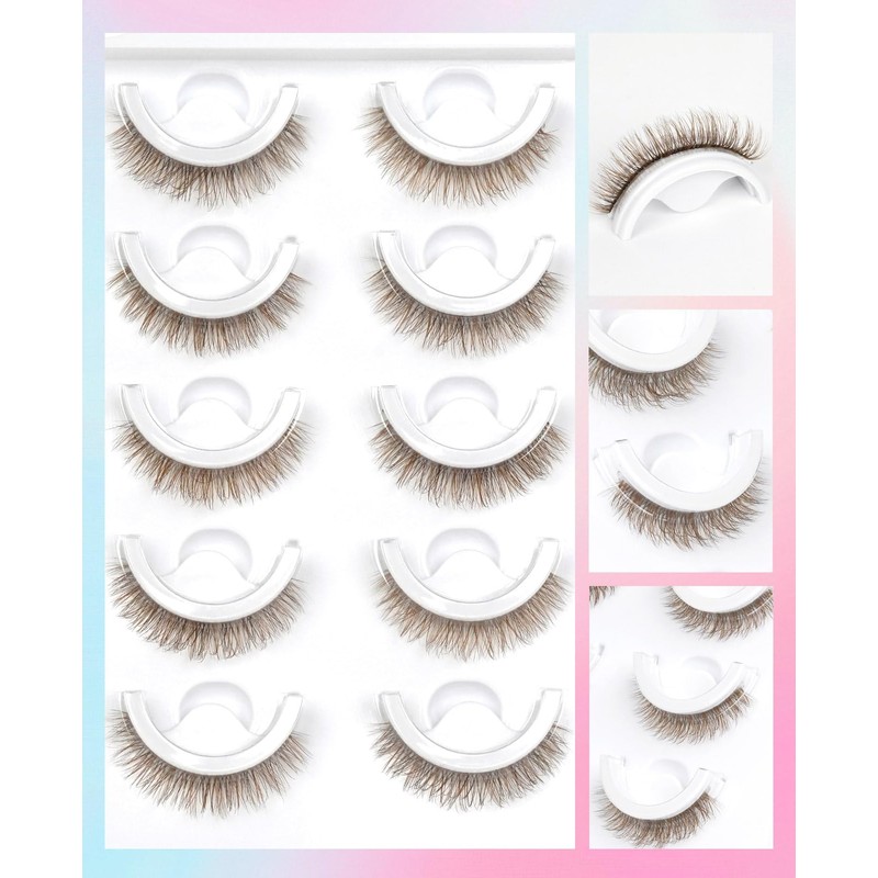 Brown Self Adhesive Glueless Lashes - False Eyelashes Waterproof Natural