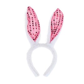 Lux Accessories White Pink Sequins Playful Bunny Ears Girls Fashion Headband