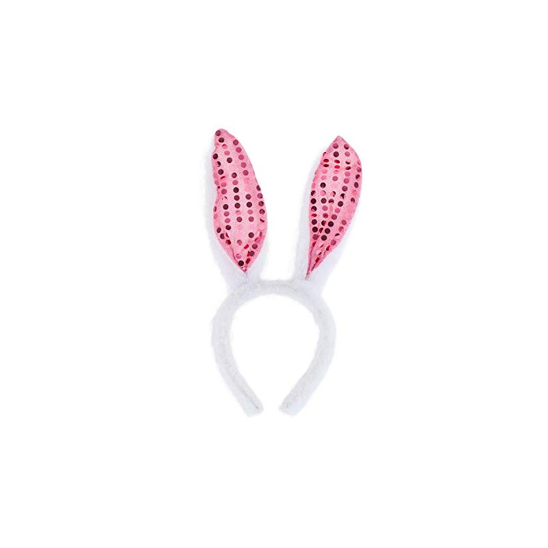 Lux Accessories White Pink Sequins Playful Bunny Ears Girls Fashion