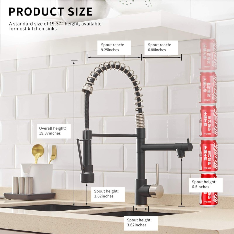 AIMADI Kitchen Sink Faucet,Black Kitchen Faucets with Pull Down Sprayer,Black