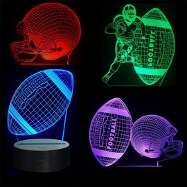 Football Player Night Light for Kids, 4 Patterns 3D Rugby Illusion LED Lamp, 16 Colors Changing with Remote Control & Touch, Best Room Decor Birthday Gifts for Outsports Lover Boys Teens Child
