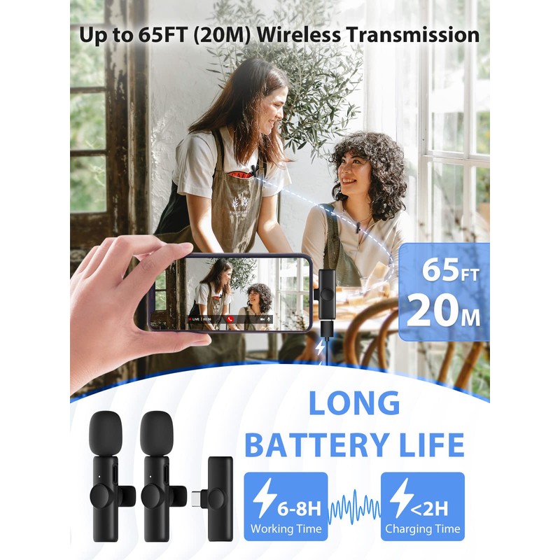 Handy Lavalier Mikrofon, 2.4GH【Type-C&USB】 Ansteckmikrofon für Android-Phones Tablets Vlogging Live-Streaming
