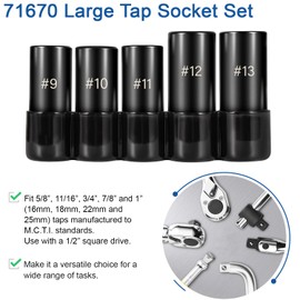 71670 Large Tap Socket Set, Fit 5/8", 11/16", 3/4", 7/8" & 1" (16mm-25mm) Taps, 5pcs