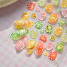 Colorful Fruit Nail Art Stickers Summer Nail Stickers 5D Embossed Lemon Nail Decals Fruit Nail Art Supplies DIY Acrylic Nails Design Decoration Accessories for Women and Girls