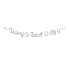 Dill-Dall Young & Sweet Only 17 Banner, Girls 17th Birthday Party Banner, Cheers to 17 Years/Happy 17th Birthday Sign, Seventeen Years Old Birthday Party Decoration Supplies