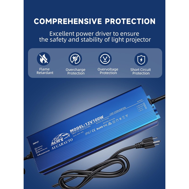 AUCARAUTO 12V LED Driver, 100 Watts Waterproof IP67 Low Voltage