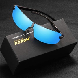 AORON Polarised Sunglasses Men's Sports Glasses Drivers Glasses UV400 Glasses with Spring Hinge for, blue