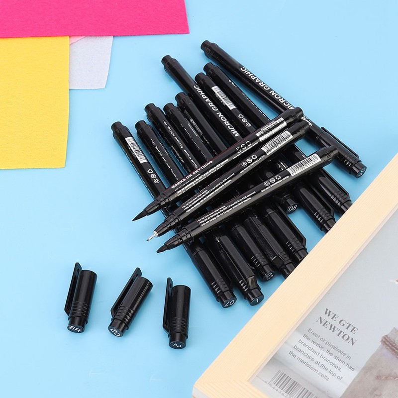 12pcs Micron Liner Fine Tip Marker Pen Black Water Based