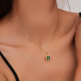 SIXFOX Four Leaf Clover Flower Necklaces for Women, Trendy 18K Gold Plated Lucky Pendant Chain Choker Spinning Fidget Adjustable Necklace, Dainty Lightweight Summer Jewelry Gifts for Birthday Anniversary Party, Hypoallergenic