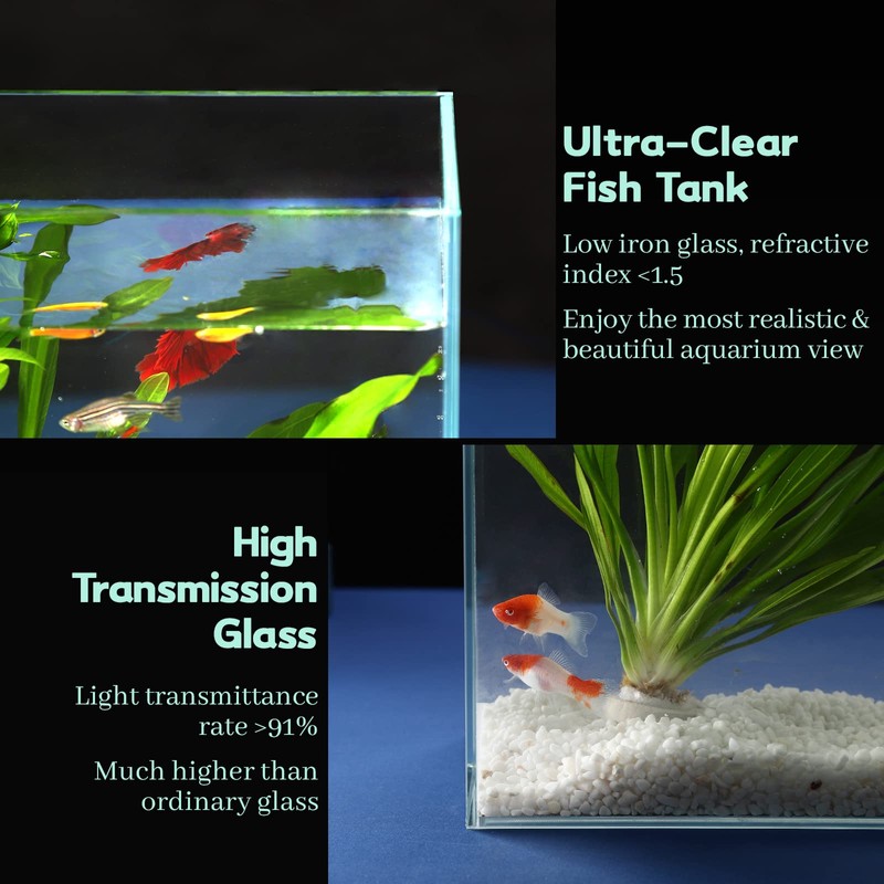 LAQUAL 10 Gallon Ultra Clear Glass Fish Tank, Rimless Low
