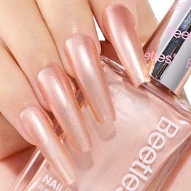 Beetles Pearl Nail Polish, 15ml Blush of Pearls Nail Polish, Champagne Pearl Color Fast Drying & Long Lasting Nail Lacquer Shimmer Art Effect for DIY Nail Salon-Quality Results