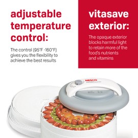 Nesco FD-61WHCK Snackmaster Encore Food Dehydrator with Jerky Gun Kit for Great Snacks and Jerky, 6 Trays, Gray, 1 Count (Pack of 1),White