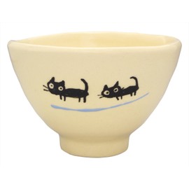 窯元 sousen Rice Bowl Light Blue 10 cm Try Seto Ware with Black Cat Pattern