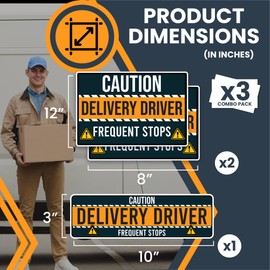 Magnet Me Up Caution Frequent Stops Delivery Driver Automotive Magnet Decal, 3 Pack, Two 8x12 inch and One 3x10 inch, Automotive Magnet for Car, Flex Delivery Driver, Crafted in USA