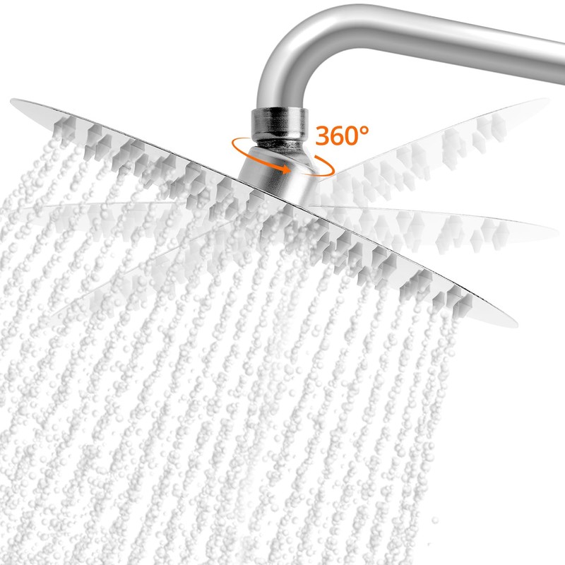 QWORK® 8-Inch Rainfall Shower Head, 360° Adjustable Shower Head, Round