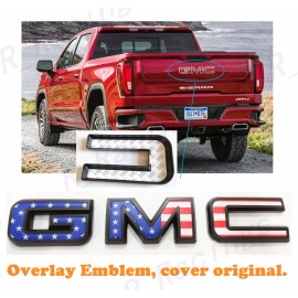 Auto Rear Blue AMERICAN USA Flag Emblem Overlay GMC Sierra 1500 2500HD 3500HD Canyon