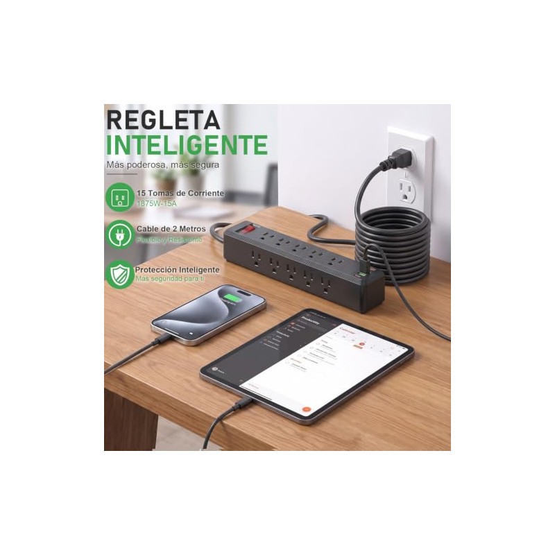 WAGADA 14 en 1 Multicontacto Regleta, 2M Extensión Eléctrica con