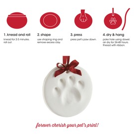 Pearhead Clay Pawprint Christmas Ornament, Pet Owner Holiday Gift, Dog or Cat Paw Print Keepsake, DIY Pawprint Hanging Ornament, Classic Red Ribbon