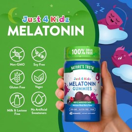 Nature's Truth Gomitas de melatonina para niños, 1 mg, 40 unidades, veganas, sin OMG y sin gluten, sabor a bayas mixtas | Gomitas veganas, sin OMG y s