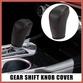 ACROPIX Car Faux Leather Carbon Fiber Black Gear Shift Knob Cover for Nissan Altima 2019-2021 Sentra 2020-2021 Kicks 2018-2021 Versa 2020-2021 Red Line Car Parts