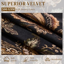 StangH Black Printed Velvet Curtains 84 Inches Long, Vintage Floral Botanical Pattern Thermal Privacy Protection Drapes with Back Tab for Farmhouse - W52 x L84, Pack of 2