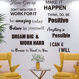 10 PCS Inspirational Wall Stickers Decals Quotes, Large Motivational Positive Saying Wall Art Decor for Bedroom, Living Black