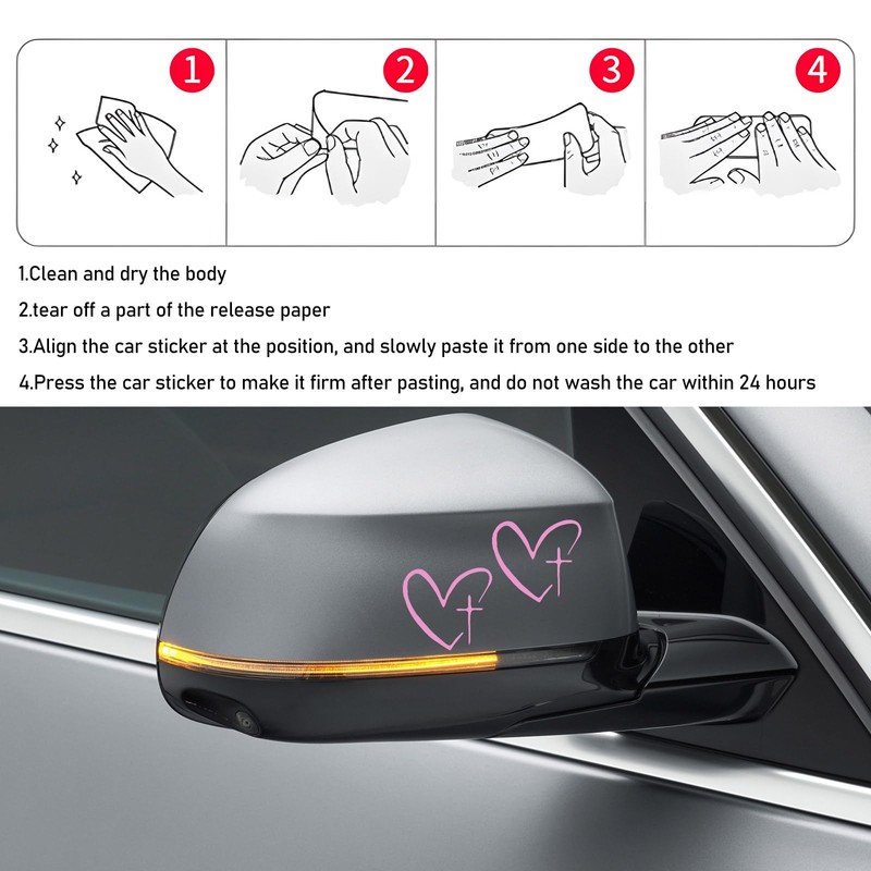 2PCS Cross Heart Rearview Mirror Sticker (Pink)