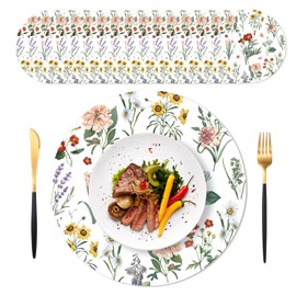 50 Pack Paper Placemats Disposable, 13.5 Inch Vintage Wildflower Round Paper Placemat, Wildflower Floral Place Mats Wild Flowers Table Mats for Spring Summer Home Wedding Party Supplies