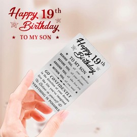 MOQIYXL 19th Birthday Card for Son, 19 Year Old Gifts for Son Engraved Wallet Card