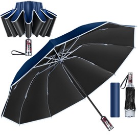 Moon River Folding Umbrella, Reverse Folding Umbrella, Big Size, One-touch Automatic Open/Close, 10 Ribs, Reverse Back, Men's Umbrella, Light Blocking, Heat Shield, UV Protection, Windproof, Super