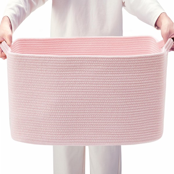 ENAORGAN 75L Extra Large Pink Cotton Rope Storage Basket for