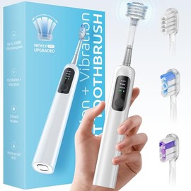 SYNHOPE Cepillo de dientes sónico oscilante de 60°, limpieza de energía de 33 K rpm, amplitud única de oscilación de 60°, 3 cabezales de cepillo, impe