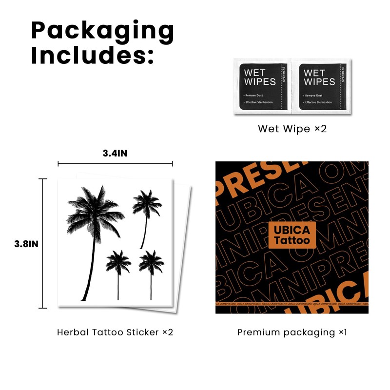 Tropical Palm Tree Semi Permanent Tattoos, Long Lasting 2 Weeks