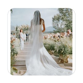 Unicra Bride Wedding Veil 1 Tier Long Bridal Cathedral Tulle Hair Accessories with Comb Wedding Veil Comb for Brides (59" W-118 L, White)