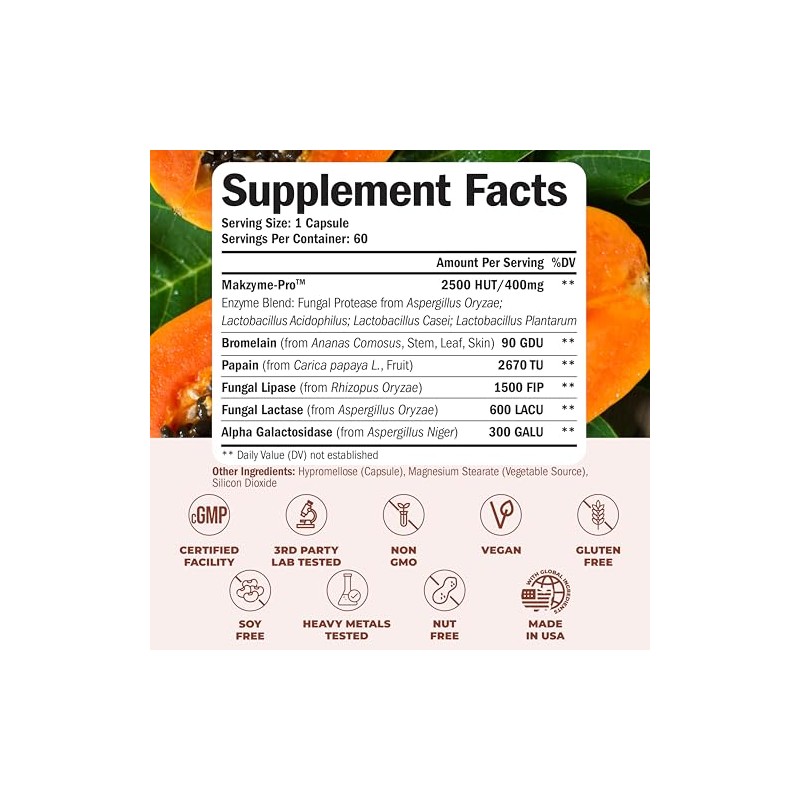 Enzimas digestivas con probióticos. Suplemento multienzimático natural avanzado para una