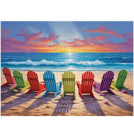 Beach Puzzles for Adults 1000 Pieces and up, PICKFORU Colorful Puzzle Collection Lounge Chair Beach Scene, Summer Puzzle as Home Decor