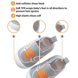 Maaua Baby & Toddler Unisex Grey Non-Slip First Walker Shoes - Socks Slippers, Size 12-18 Months, Medium, All Seasons, Solid, Flat Heel, Breathable, Cotton Lining