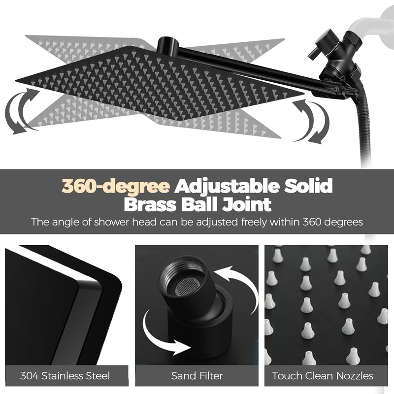 12 Inch Shower Head,High Pressure Rainfall Shower Head Combo with